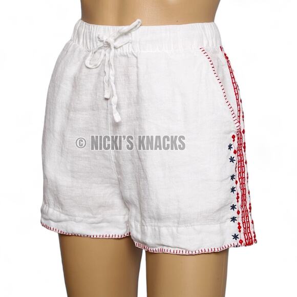 Cynthia Rowley 100% Linen Patriotic Embroidered Shorts White Red Blue Size S - Picture 2 of 12